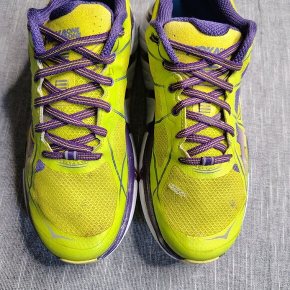 HOKA Infinite Womens Size 9.5 Neon Yellow Purple Athletic Running Shoes 1009649 - Picture 4 of 13